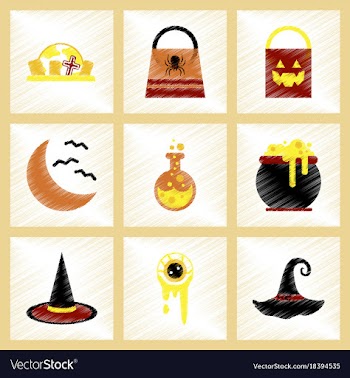 Assembly flat shading style icons halloween bag vector image