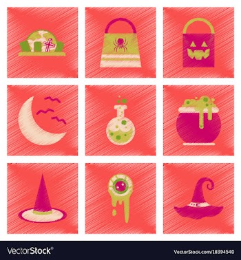 Assembly flat shading style icons halloween bag vector image