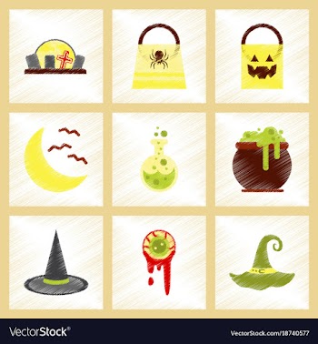 Assembly flat shading style icons halloween bag vector image