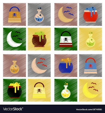 Assembly flat shading style icons halloween bag vector image