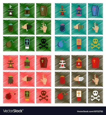 Assembly flat shading style icons Halloween vector image