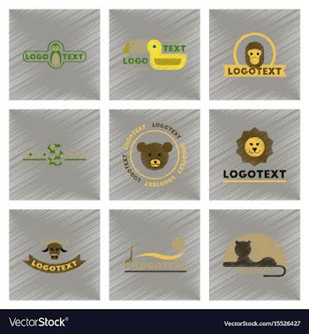 Assembly flat shading style icons logo bear lion vector image