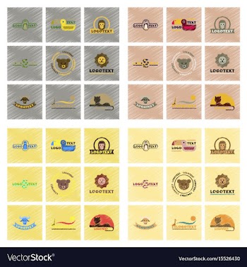 Assembly flat shading style icons logo bear lion vector image