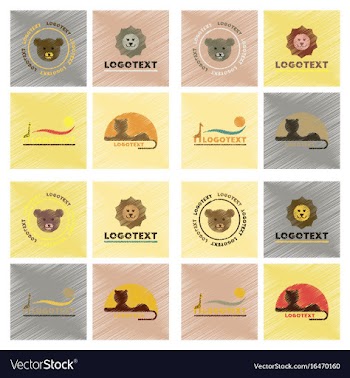 Assembly flat shading style icons logo bear lion vector image