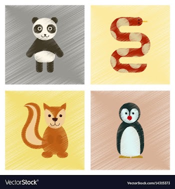 Assembly flat shading style icons panda bear snake vector image