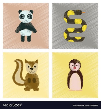 Assembly flat shading style icons panda bear snake vector image