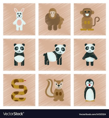 Assembly flat shading style icons panda monkey vector image