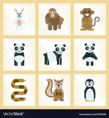 Assembly flat shading style icons panda monkey vector image