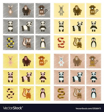 Assembly flat shading style icons panda monkey vector image