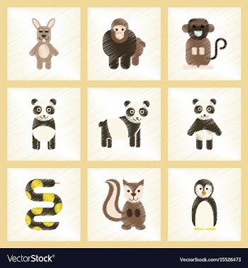 Assembly flat shading style icons panda monkey vector image