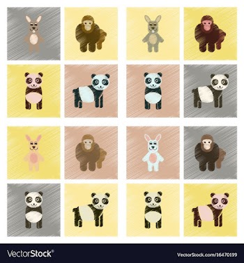 Assembly flat shading style icons panda monkey vector image