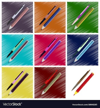 Assembly flat shading style icons pen and pencil vector image