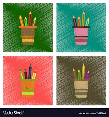 Assembly flat shading style icons pencils in stand vector image