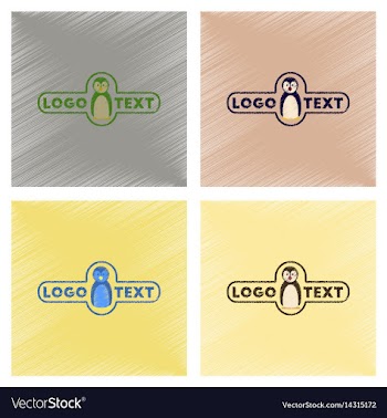 Assembly flat shading style icons penguin logo vector image