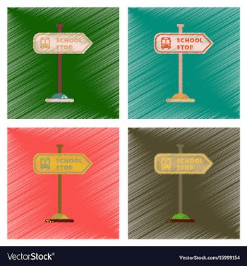 Assembly flat shading style icons school stop sign vector image