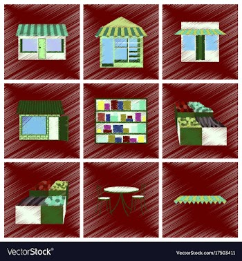 Assembly flat shading style icons shop interior vector image