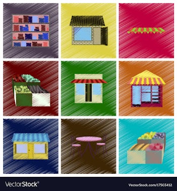 Assembly flat shading style icons shop interior vector image