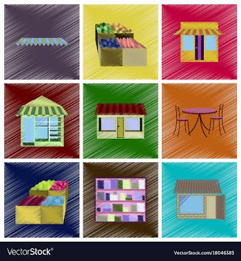 Assembly flat shading style icons shop interior vector image