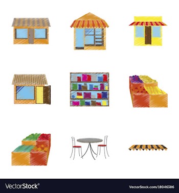 Assembly flat shading style icons shop interior vector image