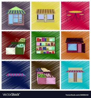 Assembly flat shading style icons shop interior vector image