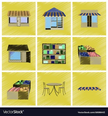 Assembly flat shading style icons shop interior vector image