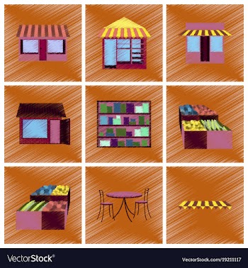 Assembly flat shading style icons shop interior vector image