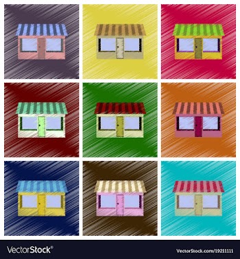 Assembly flat shading style icons shop storefront vector image