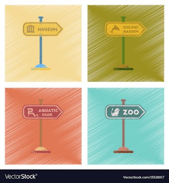 Assembly flat shading style icons sign aquatic zoo vector image