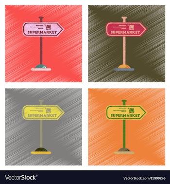 Assembly flat shading style icons supermarket sign vector image