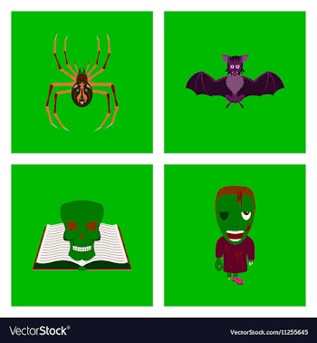 Assembly flat spider bat book skull vector image