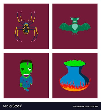 Assembly flat spider bat book skull vector image
