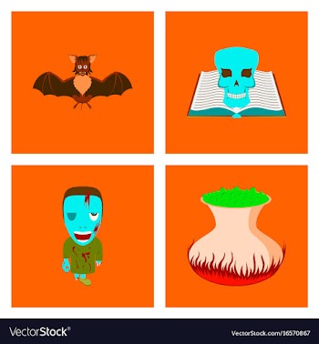 Assembly flat spider bat book skull zombie men vector image