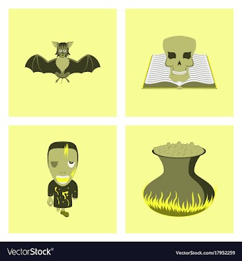 Assembly flat spider bat book skull zombie men vector image