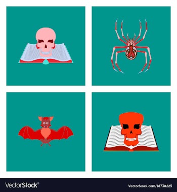 Assembly flat spider bat book skull zombie men vector image
