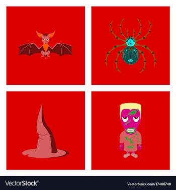 Assembly flat spider witch hat monster bat vector image