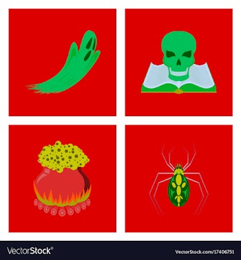 Assembly flat witch hat monster ghost book skull vector image