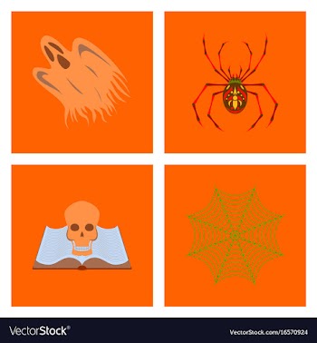 Assembly flat zombie men ghost spider book skull vector image