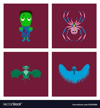 Assembly flat zombie men spider bat vector image