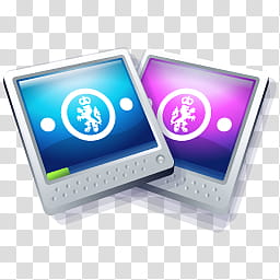 Assembly Line Computer V, two purple and blue lion icons transparent background PNG clipart