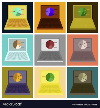 Assembly of flat icons laptop chart vector image