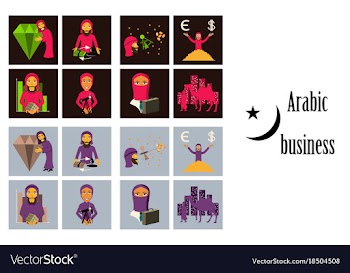 Assembly of flat icons on theme arabic business vector image