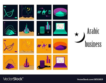 Assembly of flat icons on theme arabic business vector image