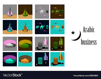 Assembly of flat icons on theme arabic business vector image