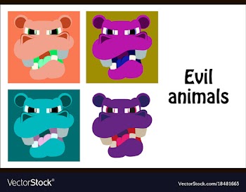 Assembly of flat icons on theme evil animals hippo vector image
