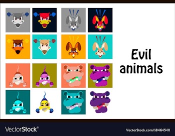Assembly of flat icons on theme evil animals vector image