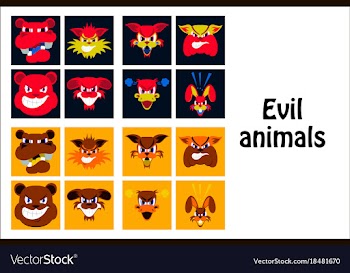 Assembly of flat icons on theme evil animals vector image