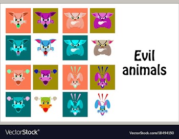 Assembly of flat icons on theme evil animals vector image