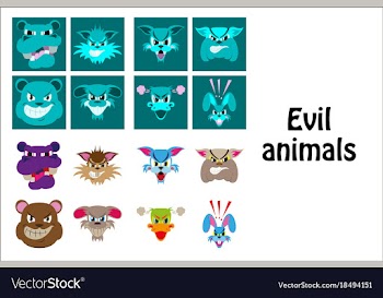 Assembly of flat icons on theme evil animals vector image