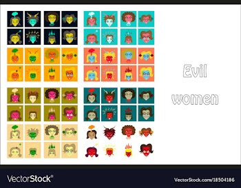 Assembly of flat icons on theme evil women vector image