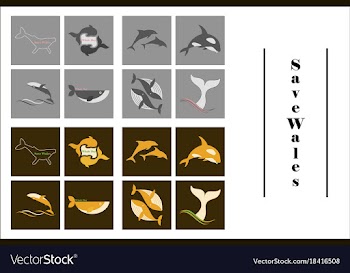 Assembly of flat icons on theme save whales vector image